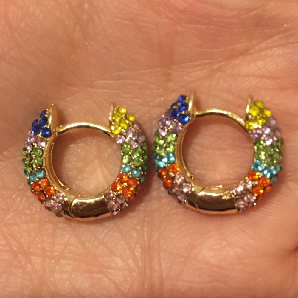 Jackie Multicolored Crystal Huggie Hoops - Picture 2 of 4